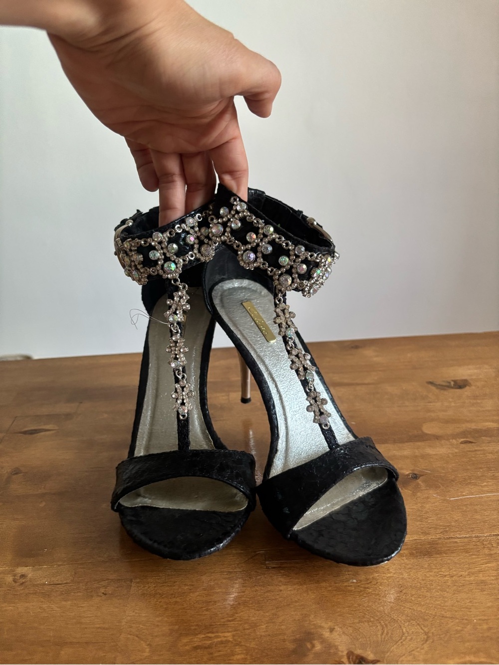 Y2K Embellished Black Evening Sandals - Women